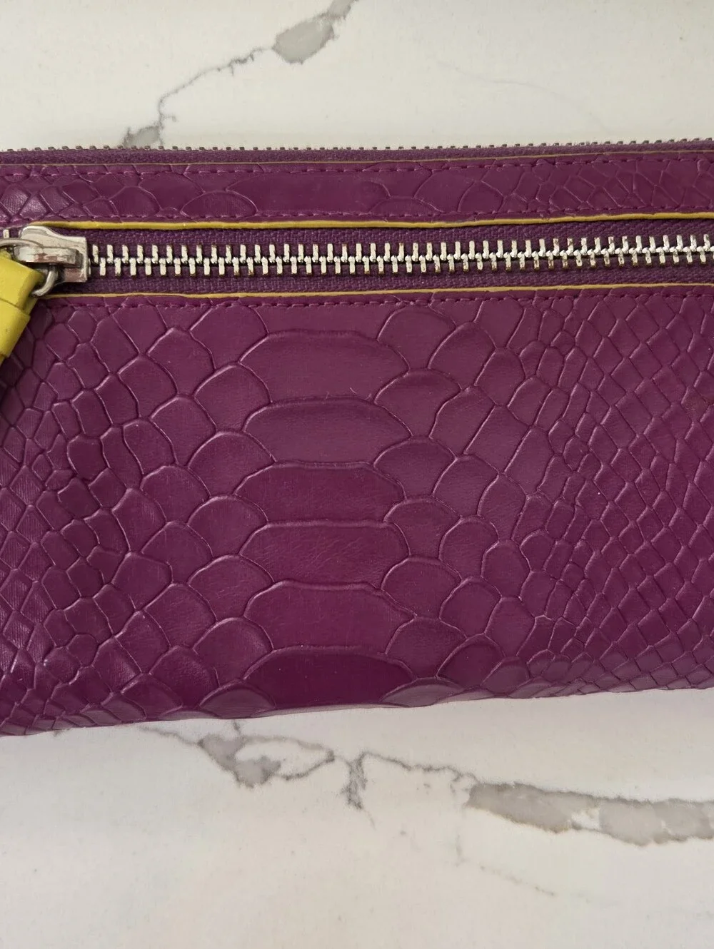 Lodis Wallet Purple Python Snake Print Zip Around Magenta Lime Green Leather